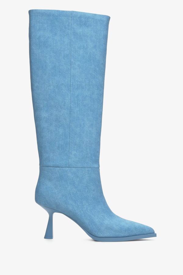 Women's blue knee-high stiletto boots by Estro.