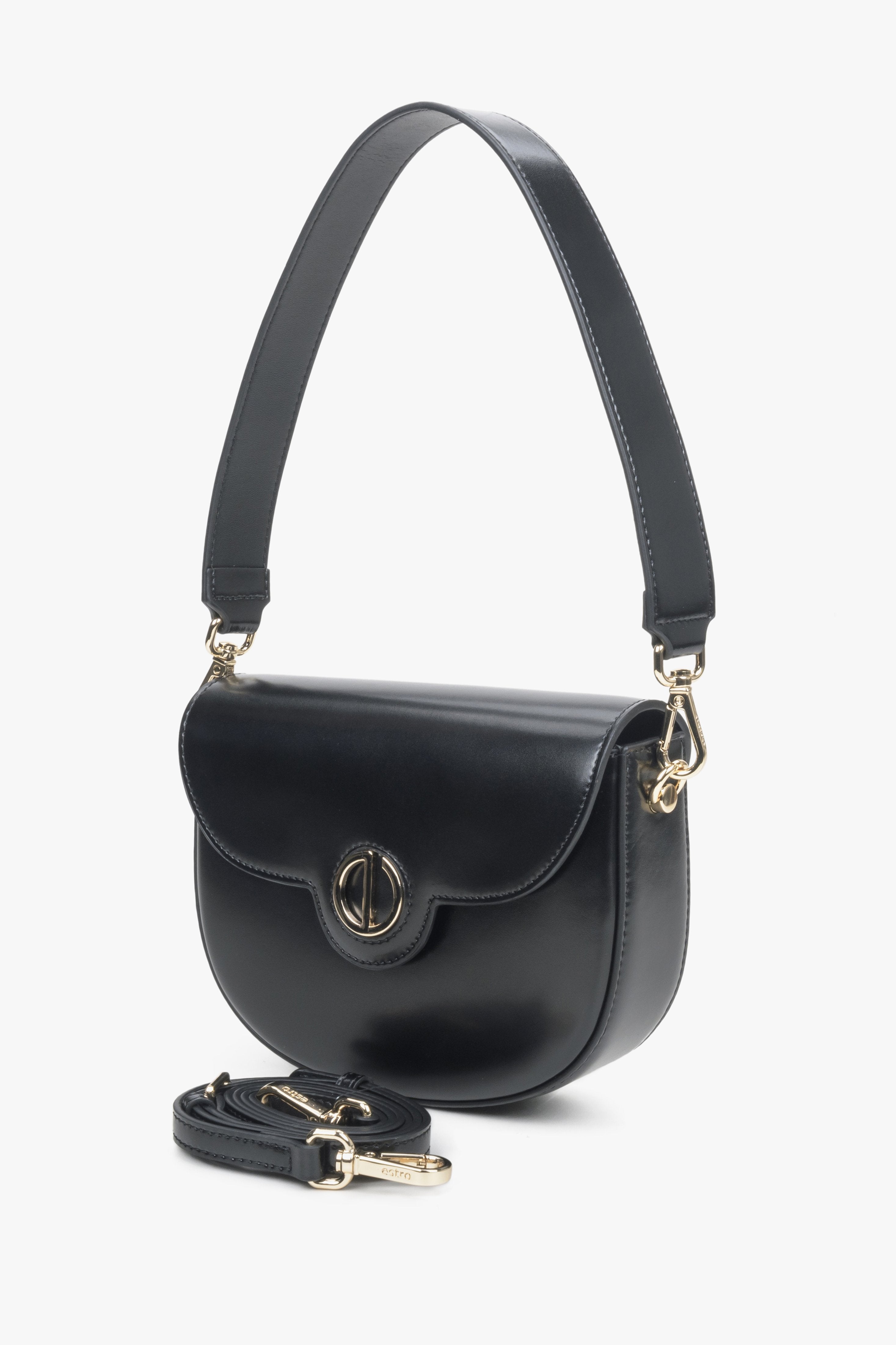 Estro women's black shoulder bag with golden accents.