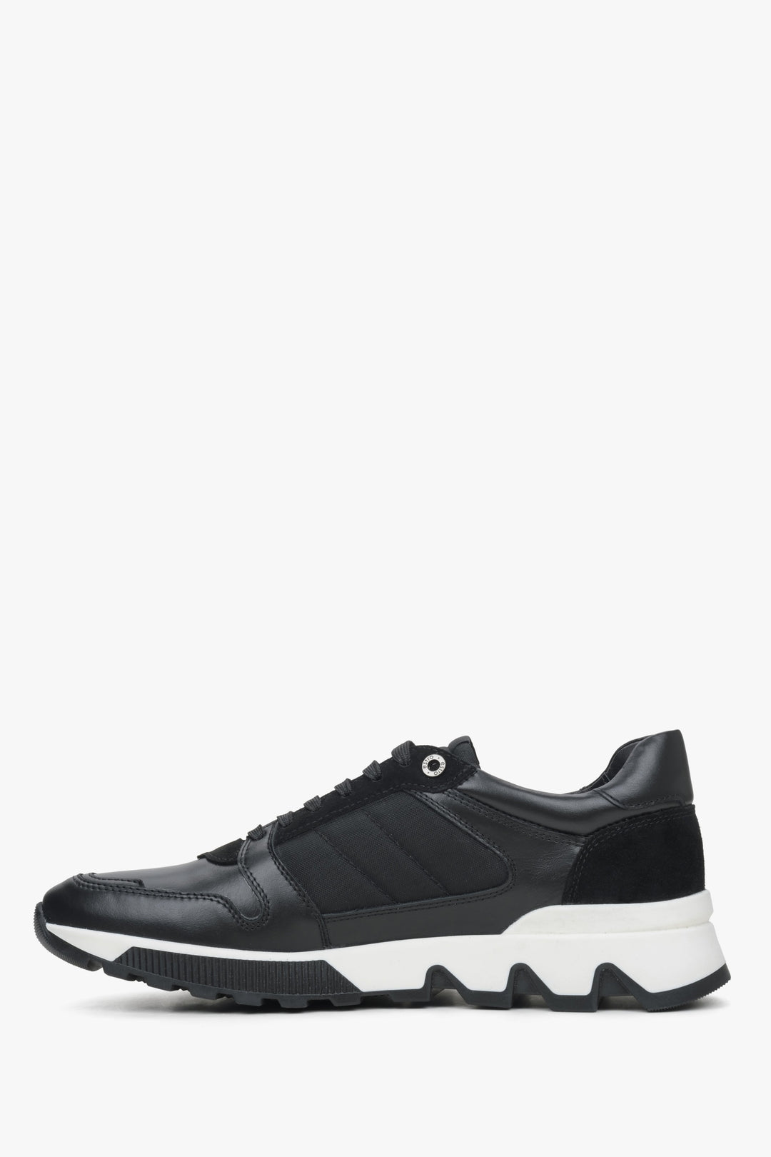 Men's black leather and velour sneakers - shoe profile.