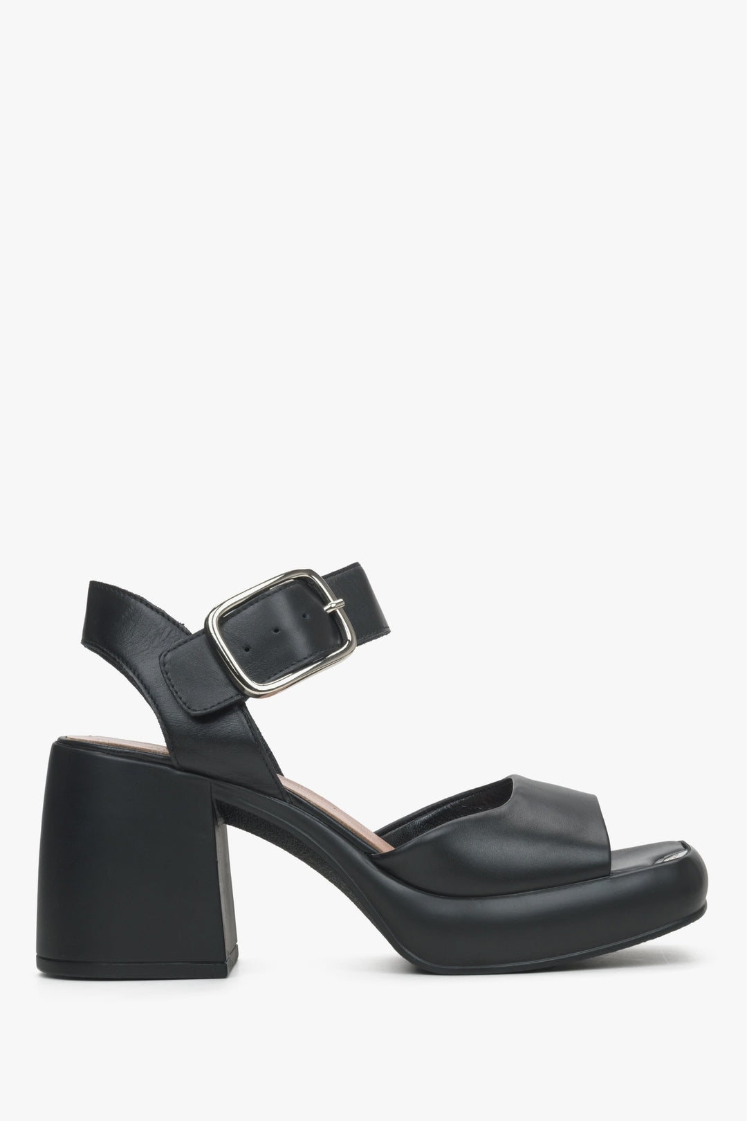Women's Black Leather Heeled Sandals Estro ER00115155.