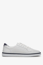White Perforated Men's Leather Sneakers for Summer Estro ER00111305
