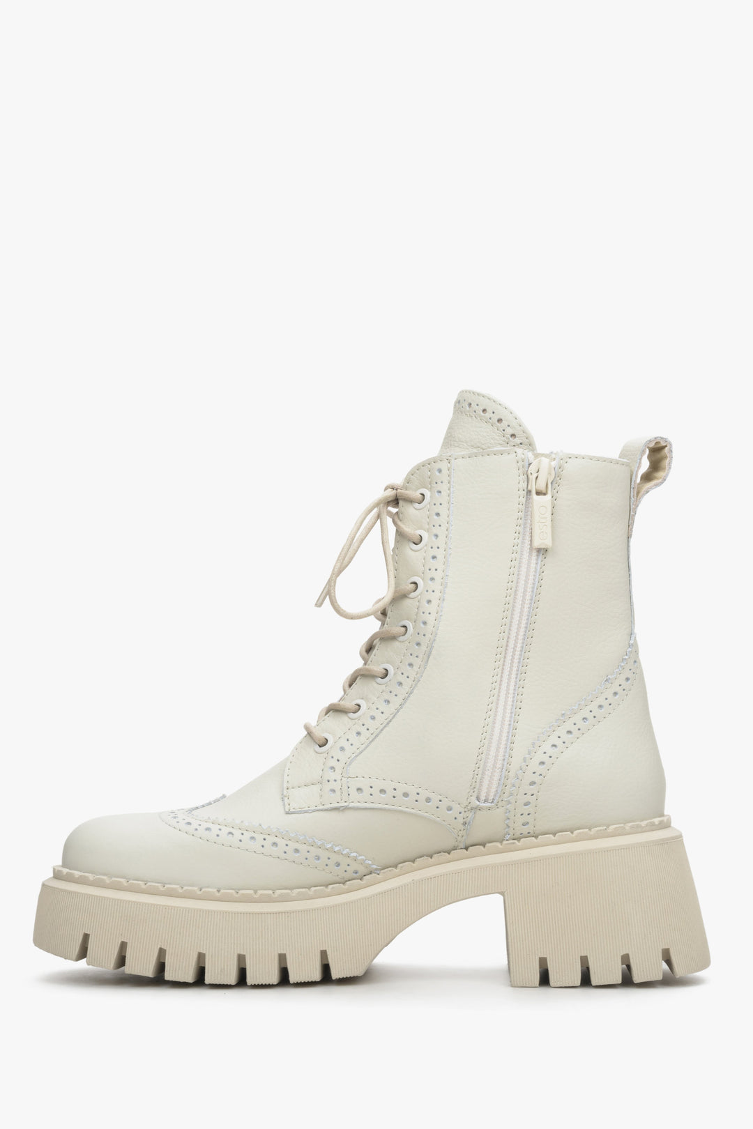 Women's light beige ankle boots with latform and block heel - shoe profile.