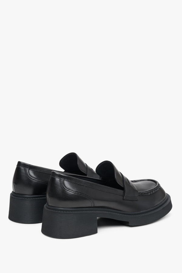 Womens black loafers with hot sale heel