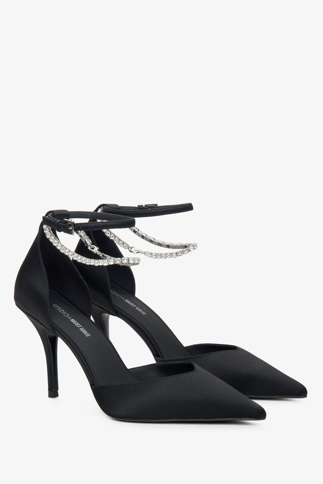 Women's black pointed toe pumps with crystals Estro x MustHave.