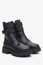Black, winter women's leather boots with insulation by Estro.