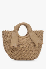 Women's Woven Straw Basket Bag with Beige Handle Estro ER00115484.