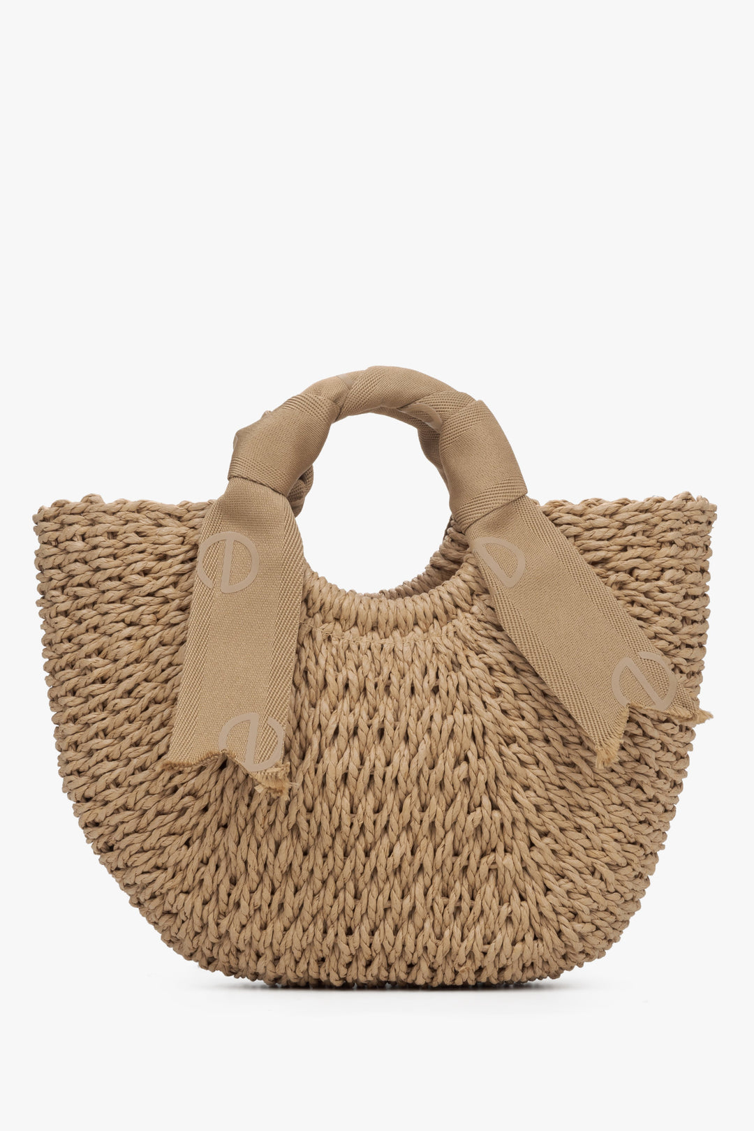 Women's Woven Straw Basket Bag with Beige Handle Estro ER00115484.