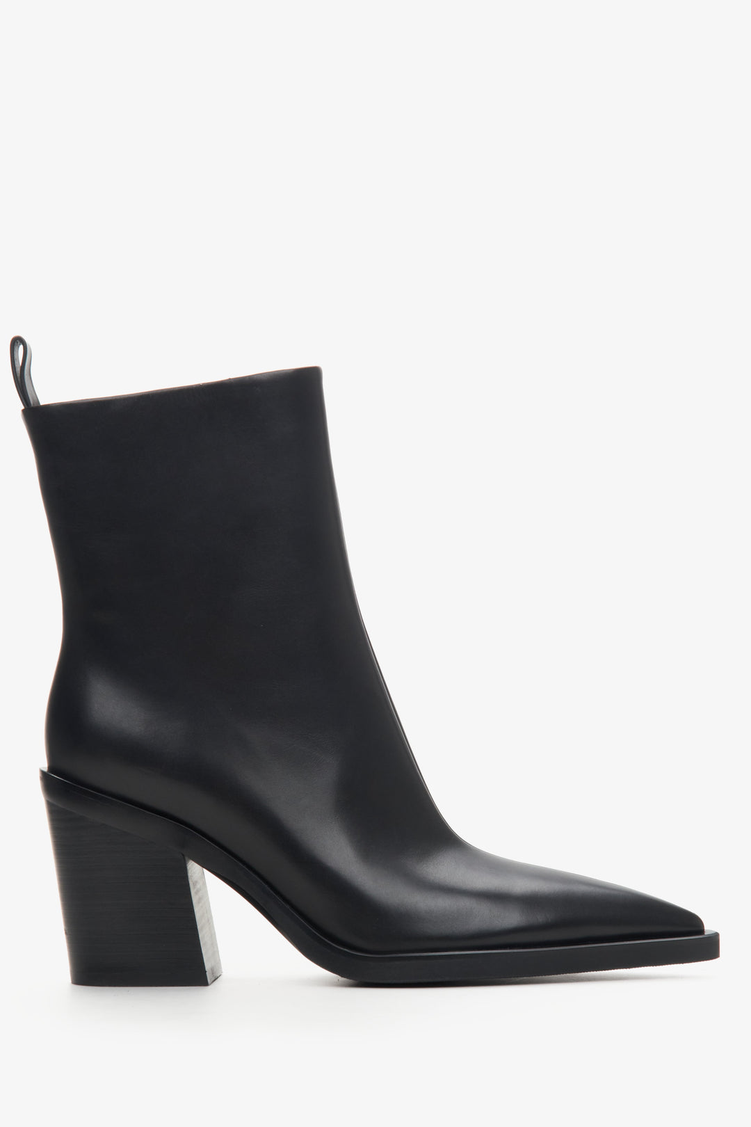 Women's black leather cowboy boots - shoe profile.