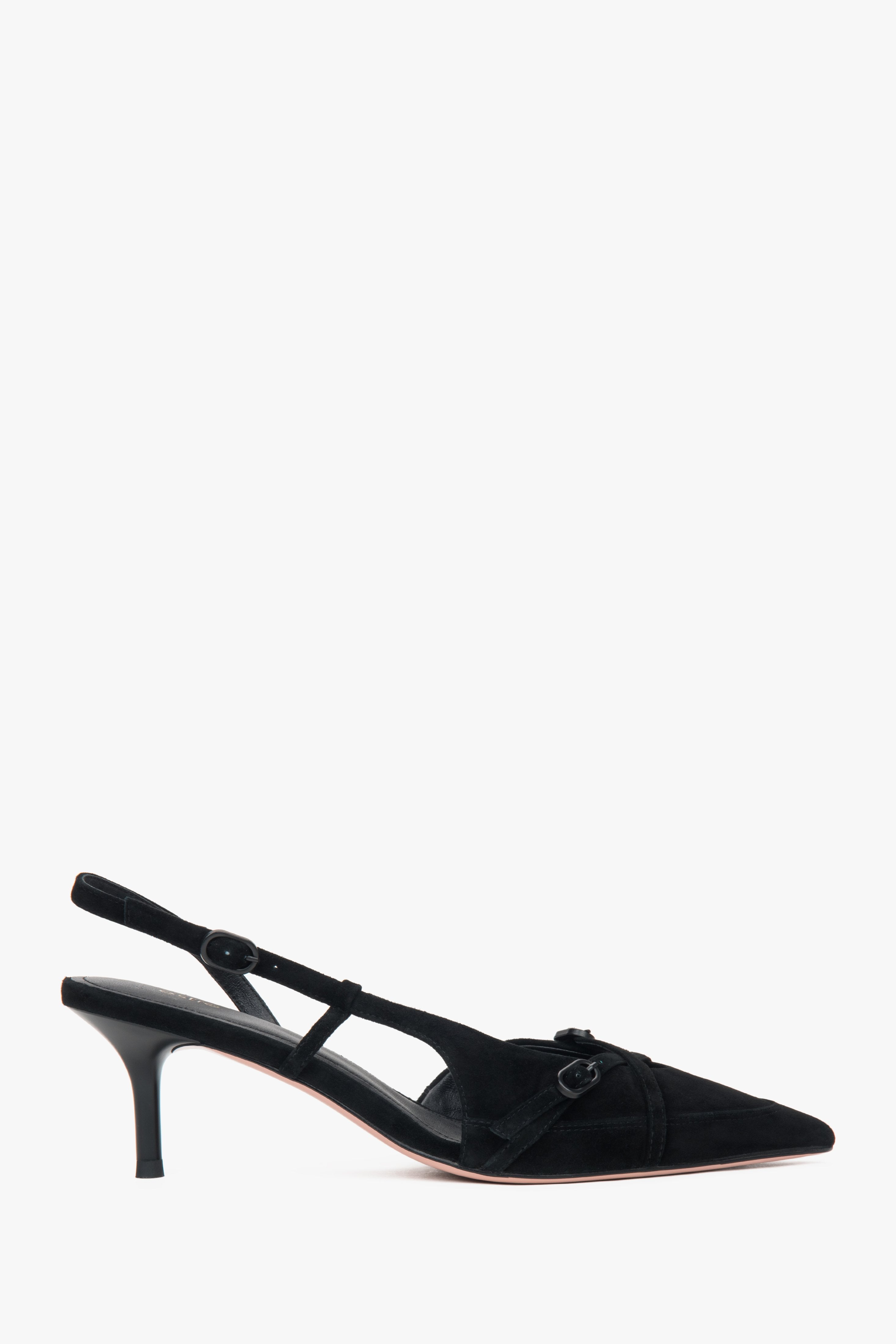 Women's Black Velour Low-Heeled Slingbacks Estro ER00117176.