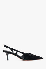 Women's Black Velour Low-Heeled Slingbacks Estro ER00117176.