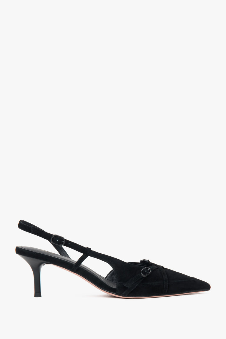 Women's Black Velour Low-Heeled Slingbacks Estro ER00117176.