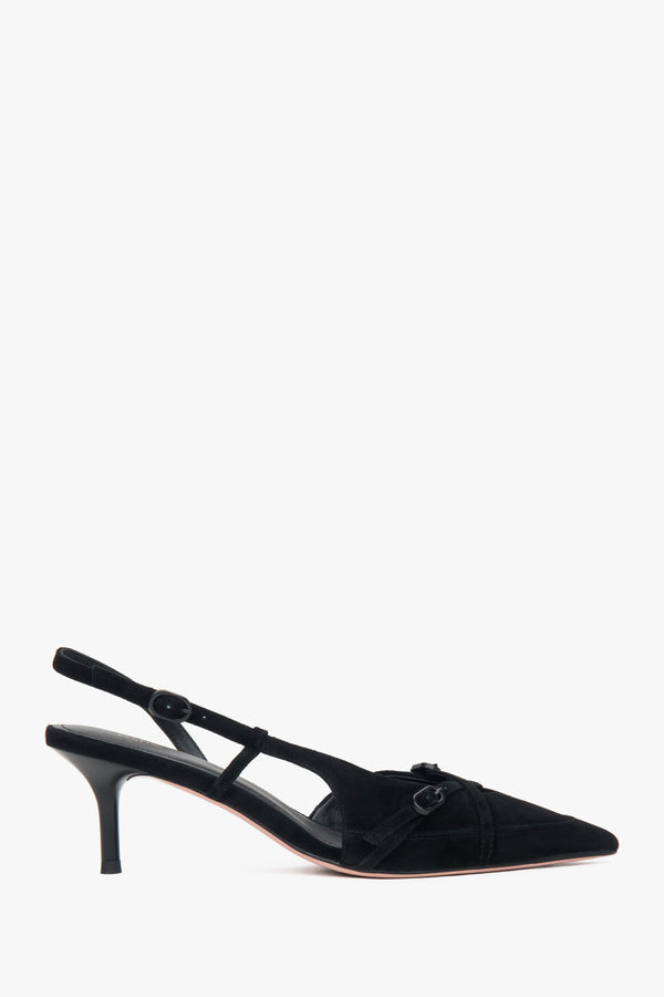 Women's Black Velour Low-Heeled Slingbacks Estro ER00117176.