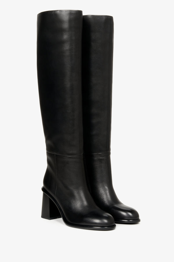 High, women's fall-spring boots made of natural leather by Estro - black color.