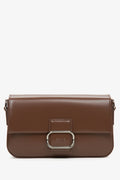 Women's Dark Brown Leather Shoulder Bag with Silver Hardware Estro ER00115775.