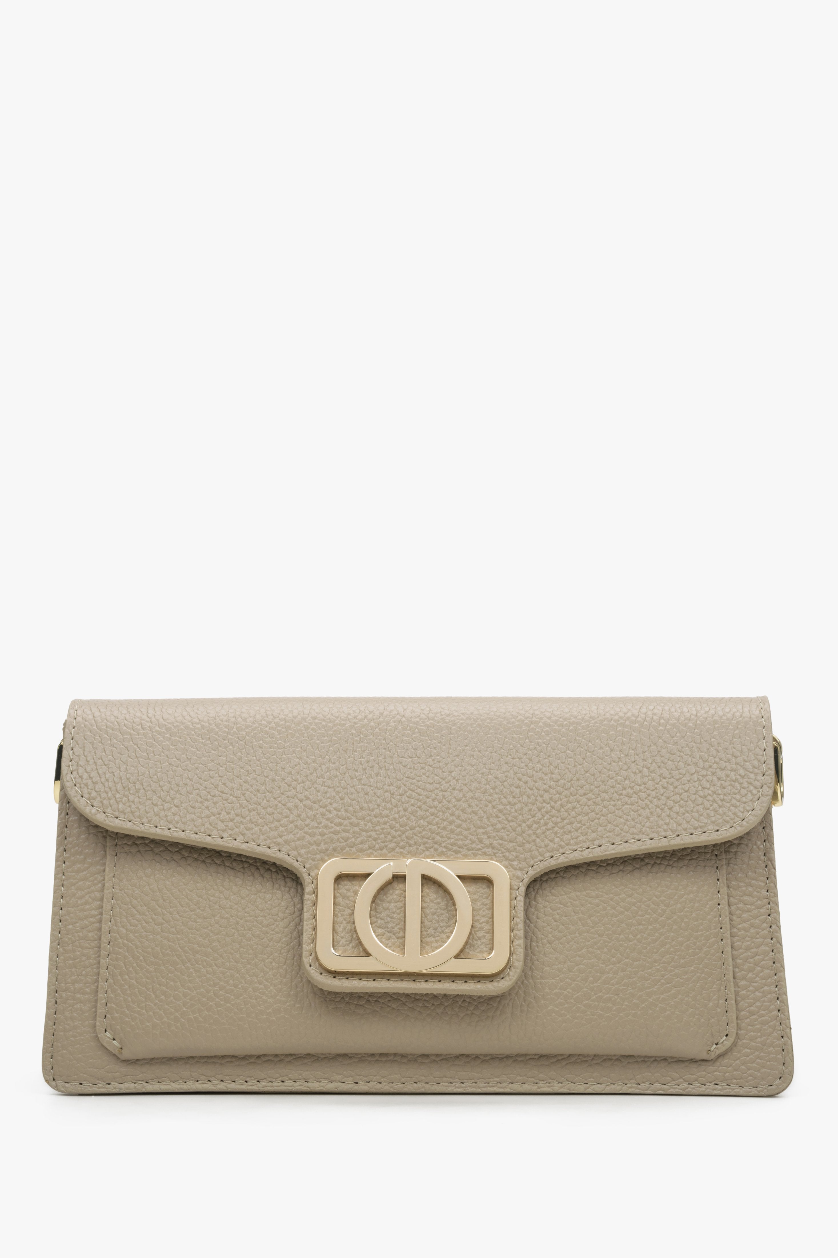 Women's Beige Shoulder Bag with Golden Hardware made of Italian Genuine Leather Estro ER00114787.