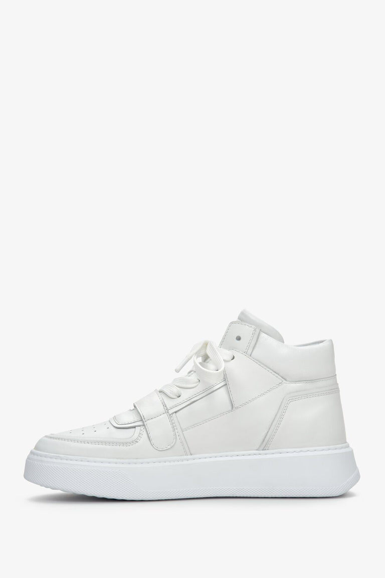 High-top women's sneakers in white made of genuine leather with laces by ES 8 - shoe profile.