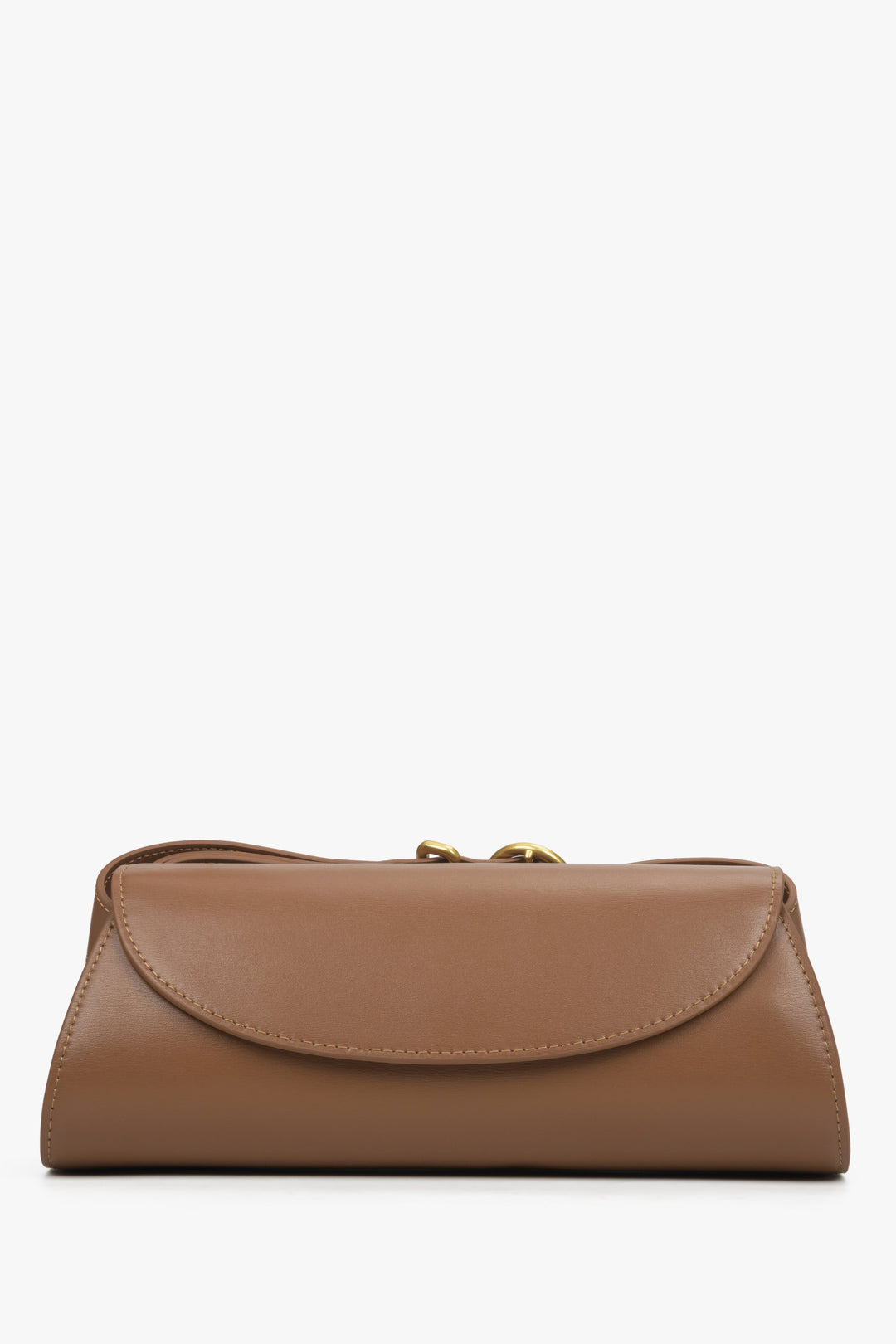 Brown elongated handbag made of Estro genuine leather.