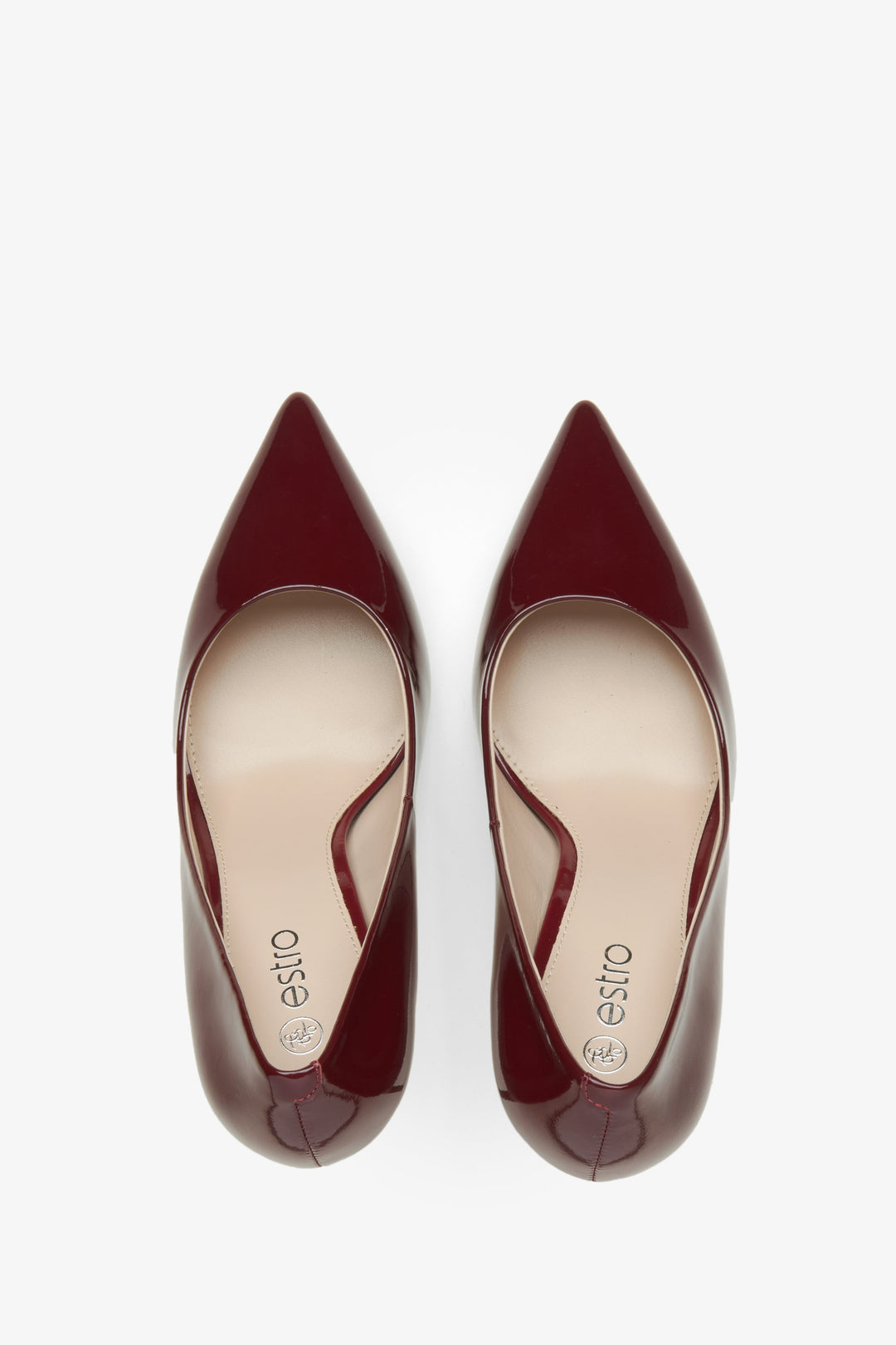 Burgundy women's high-heeled pumps made of genuine leather by Estro.