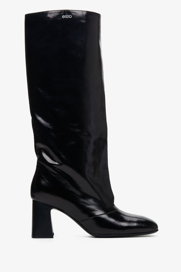 Women's Oversized Leather Boots in Black Estro ER00113574