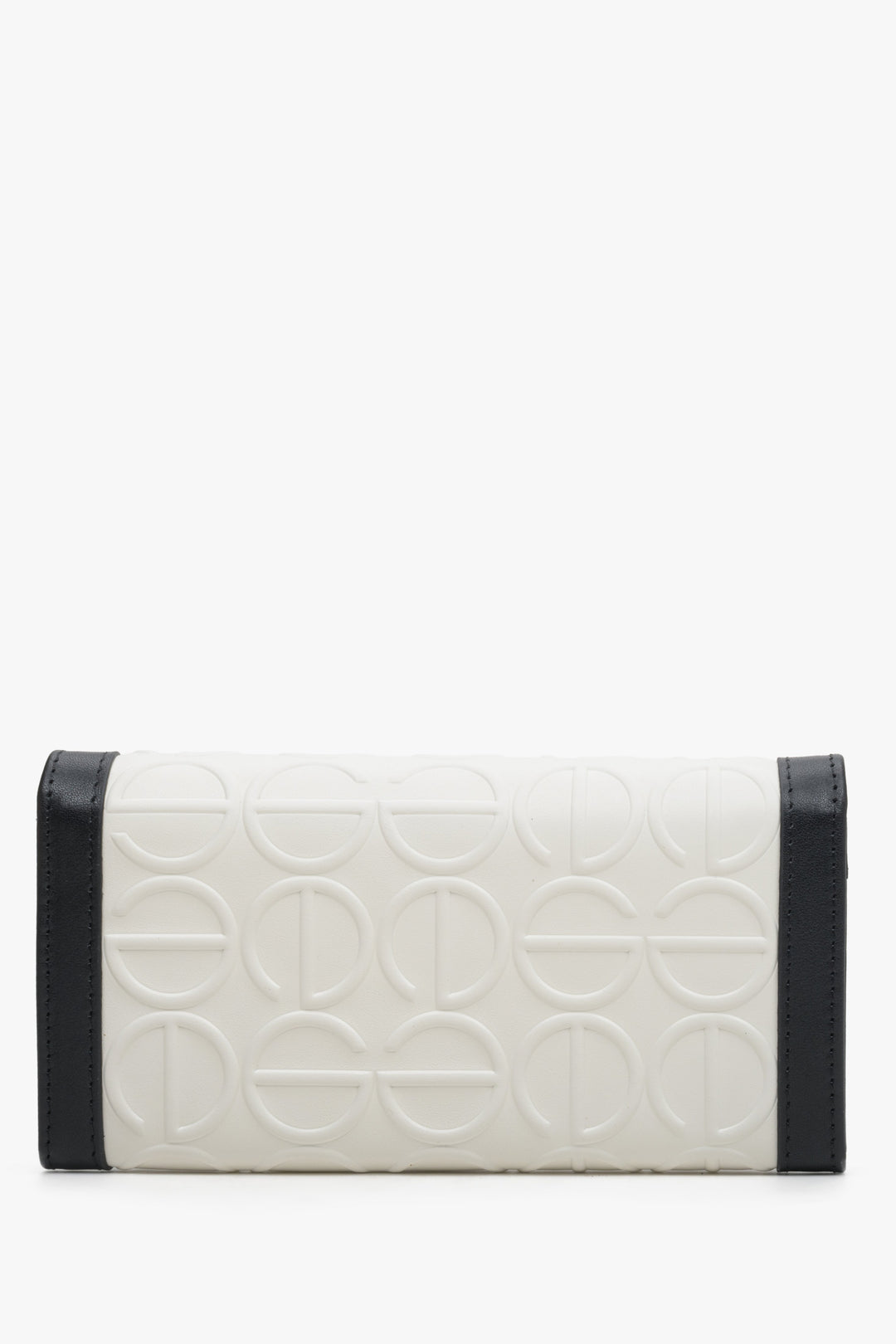 Leather, large women's black and white wallet by Estro - reverse side.