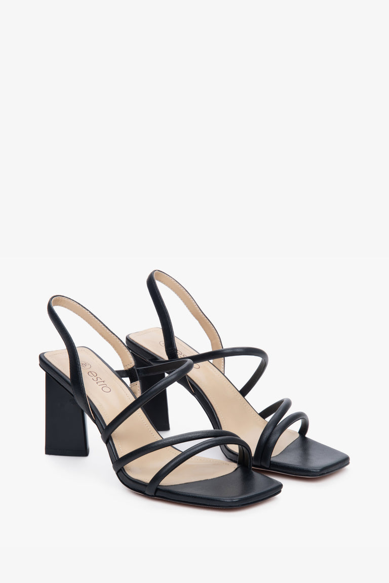 Black women's strappy sandals on a block heel by Estro.