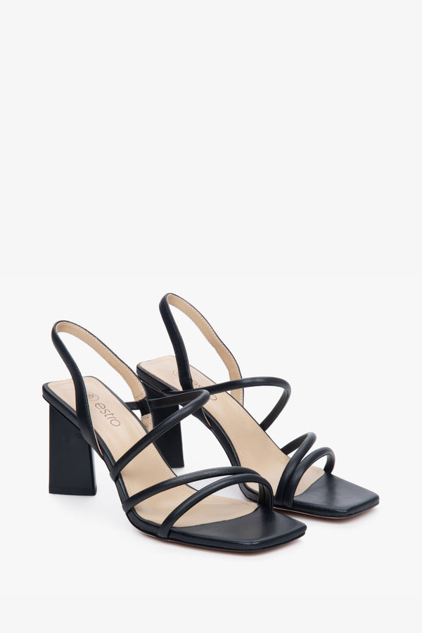 Black women's strappy sandals on a block heel by Estro.