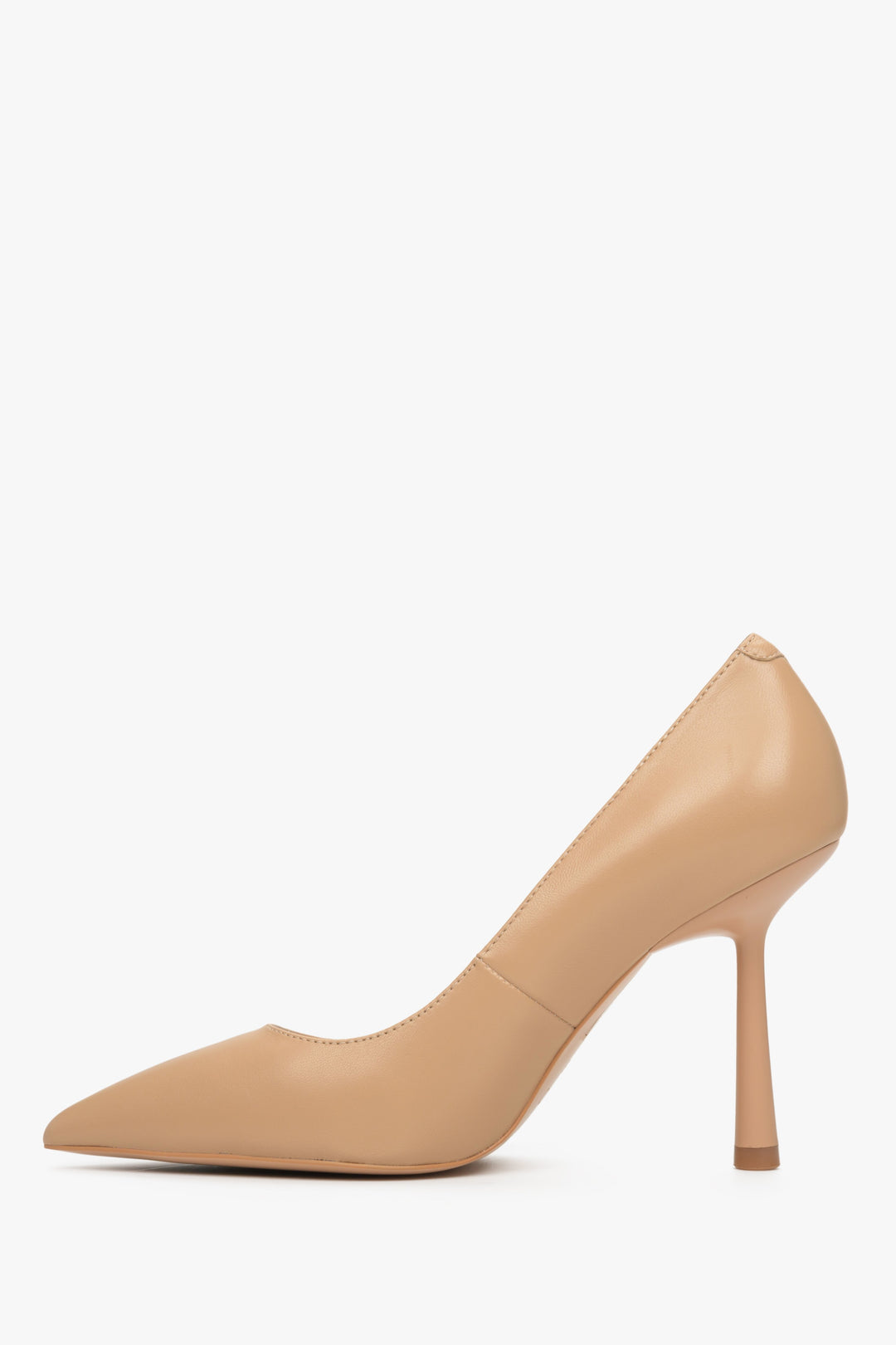 Estro beige leather high heel pumps - side view.