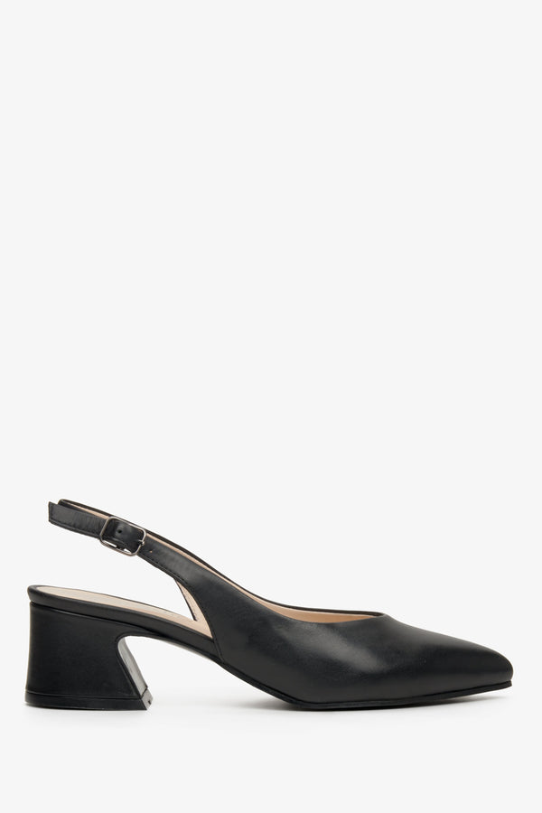 Women's Black Leather Open-Back Pumps Estro ER00112812.