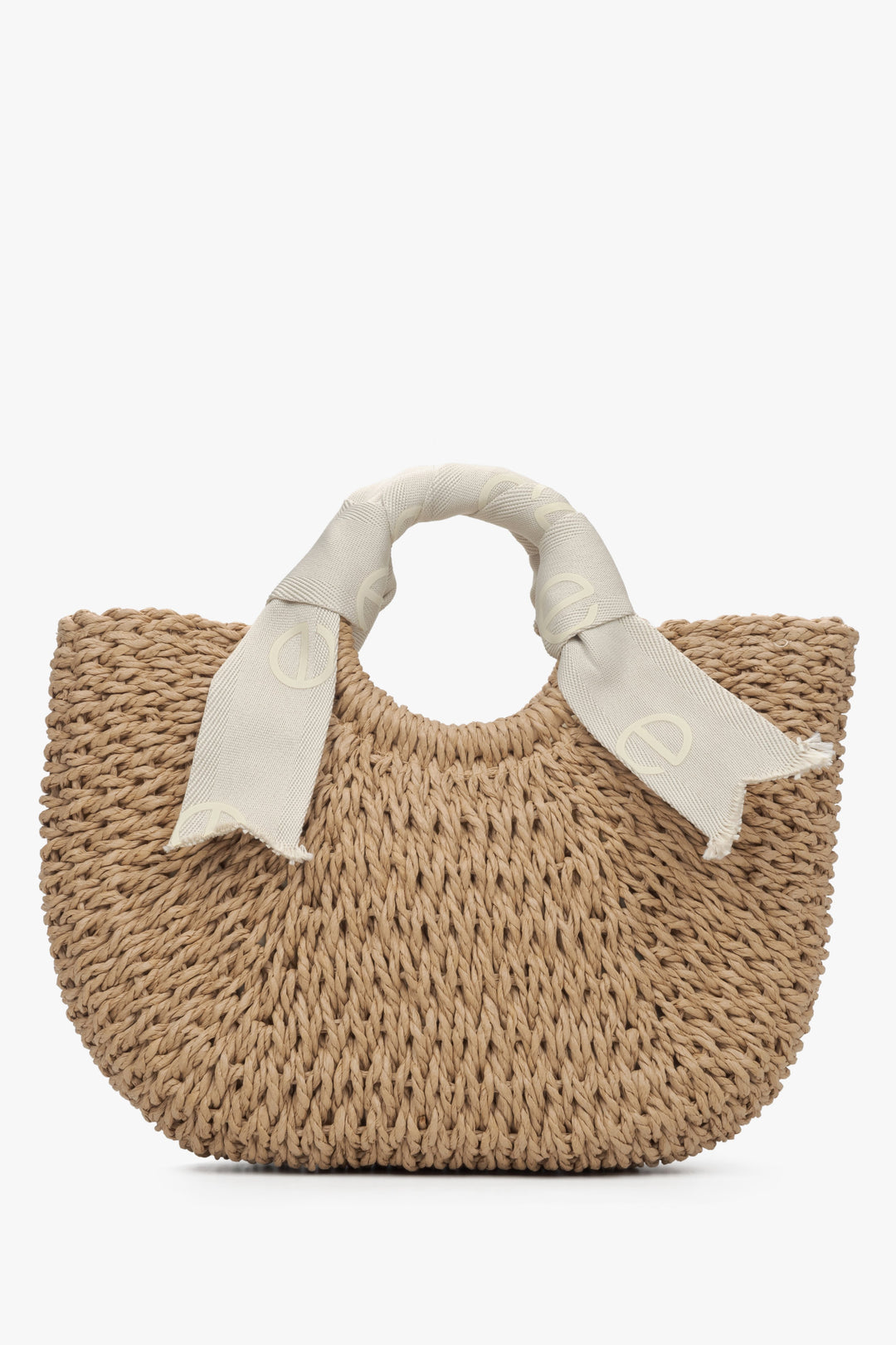 Women's Woven Straw Basket Bag with Light Beige Handle Estro ER00115483.