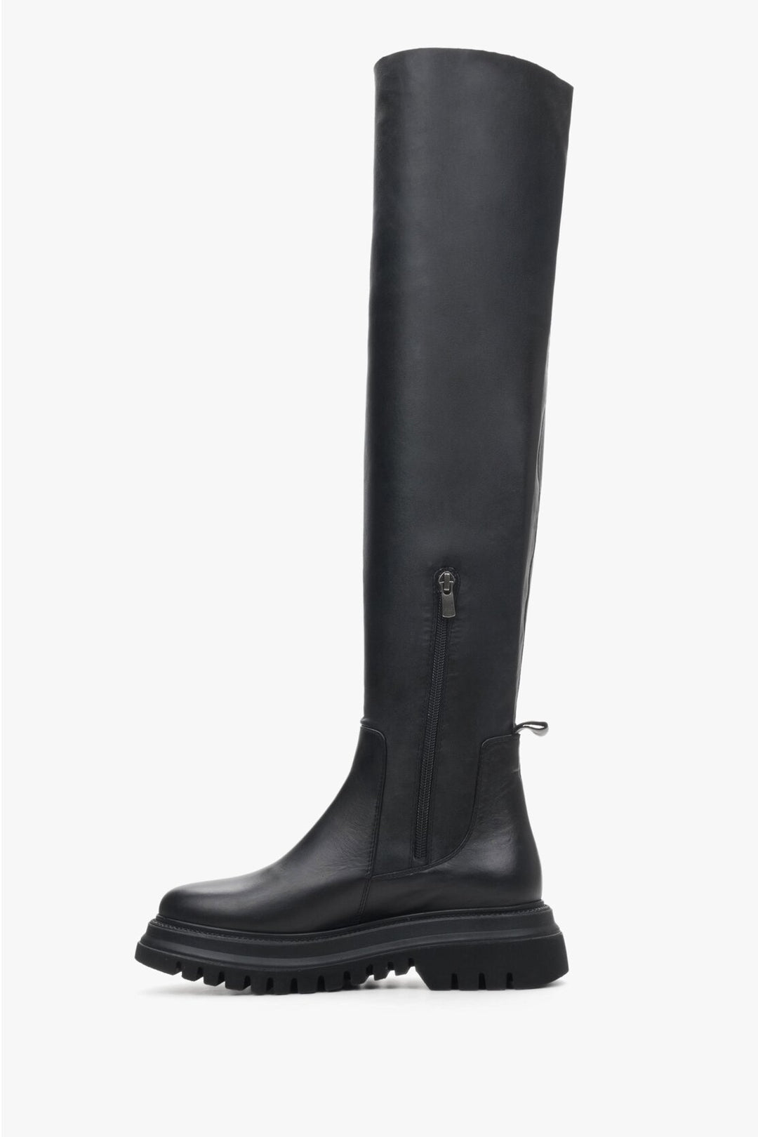 Stylish knee high boots made of black genuine leather Estro - shoe profile.