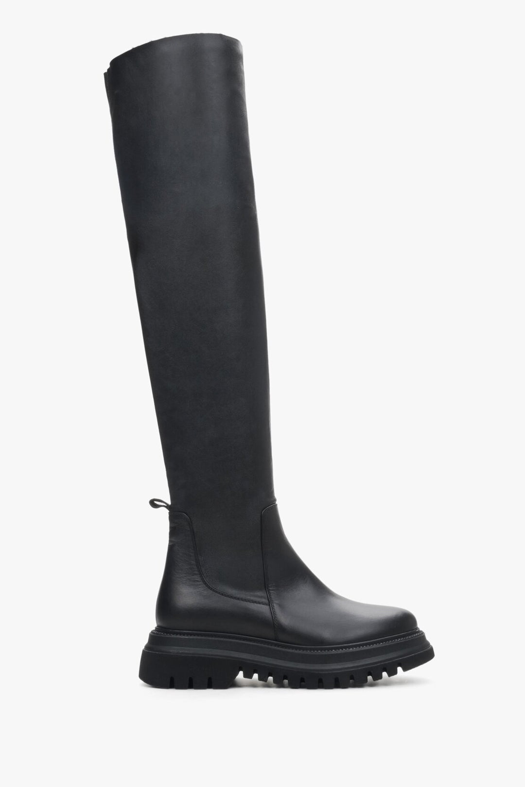 Stylish knee high boots made of black genuine leather Estro - shoe profile.