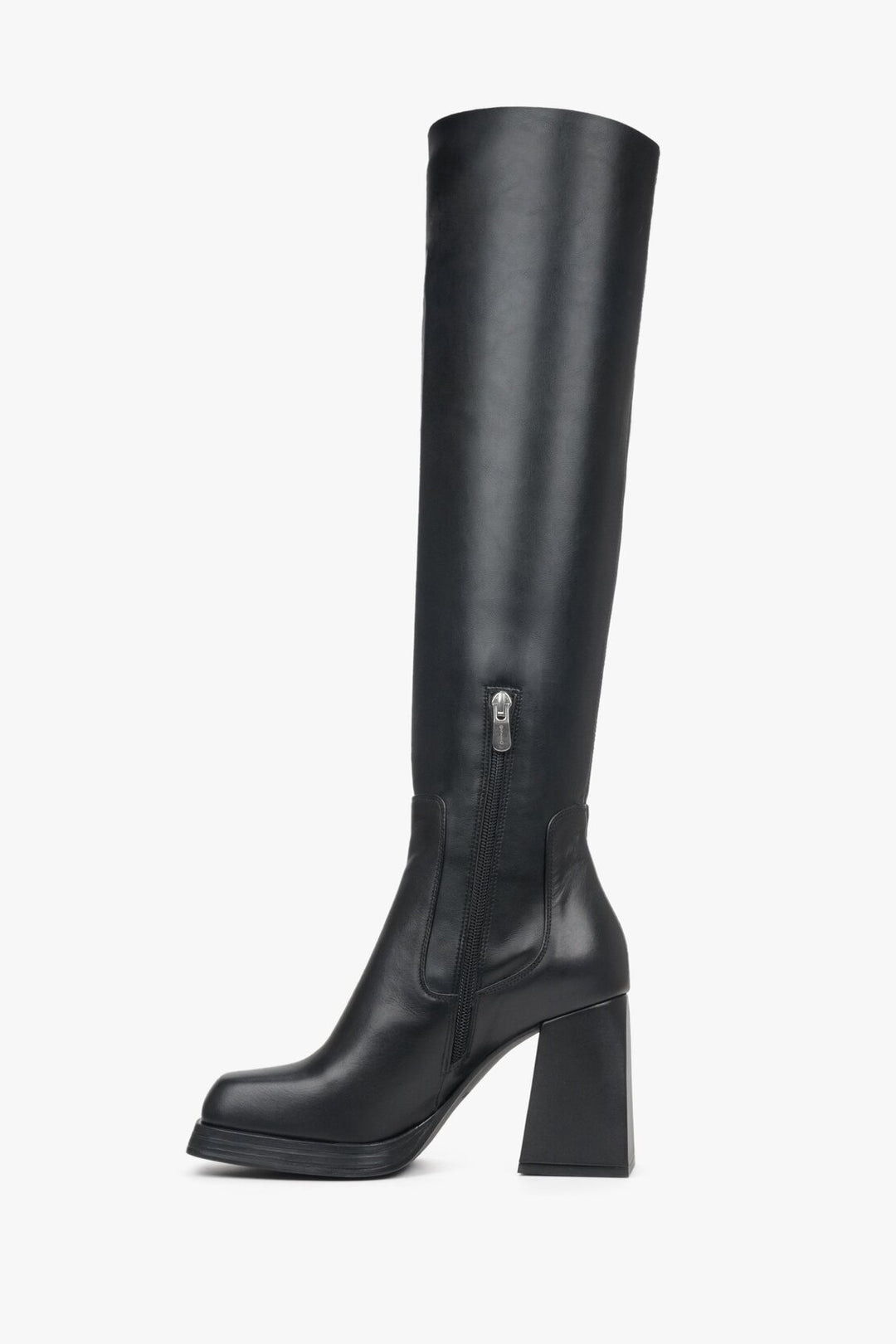 Stylish knee high boots made of black genuine leather Estro - shoe profile.
