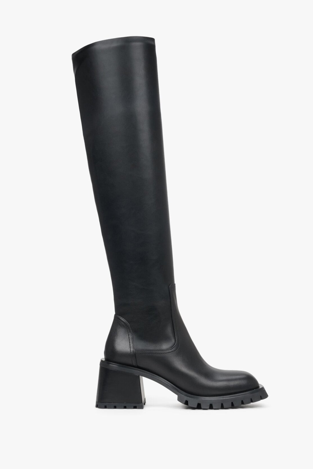 High, women's fall-spring boots made of genuine leather by Estro - black color.