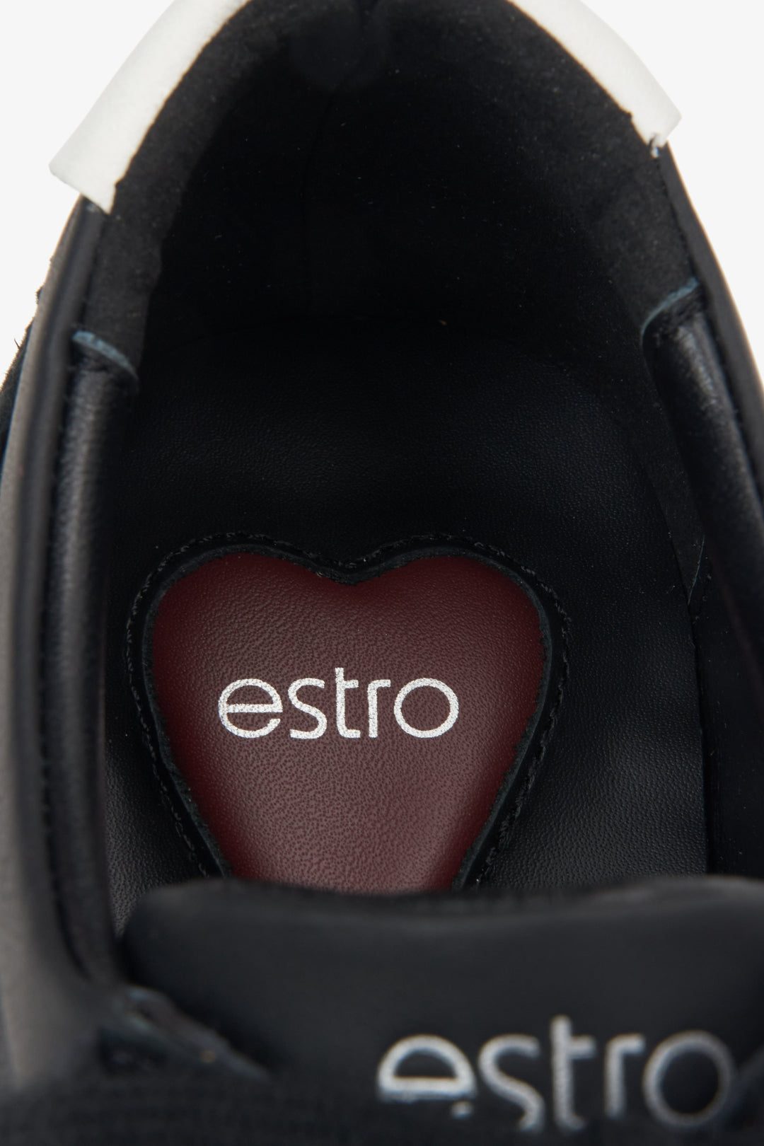 Estro black women's sneakers made of a combination of genuine leather and velour - details.