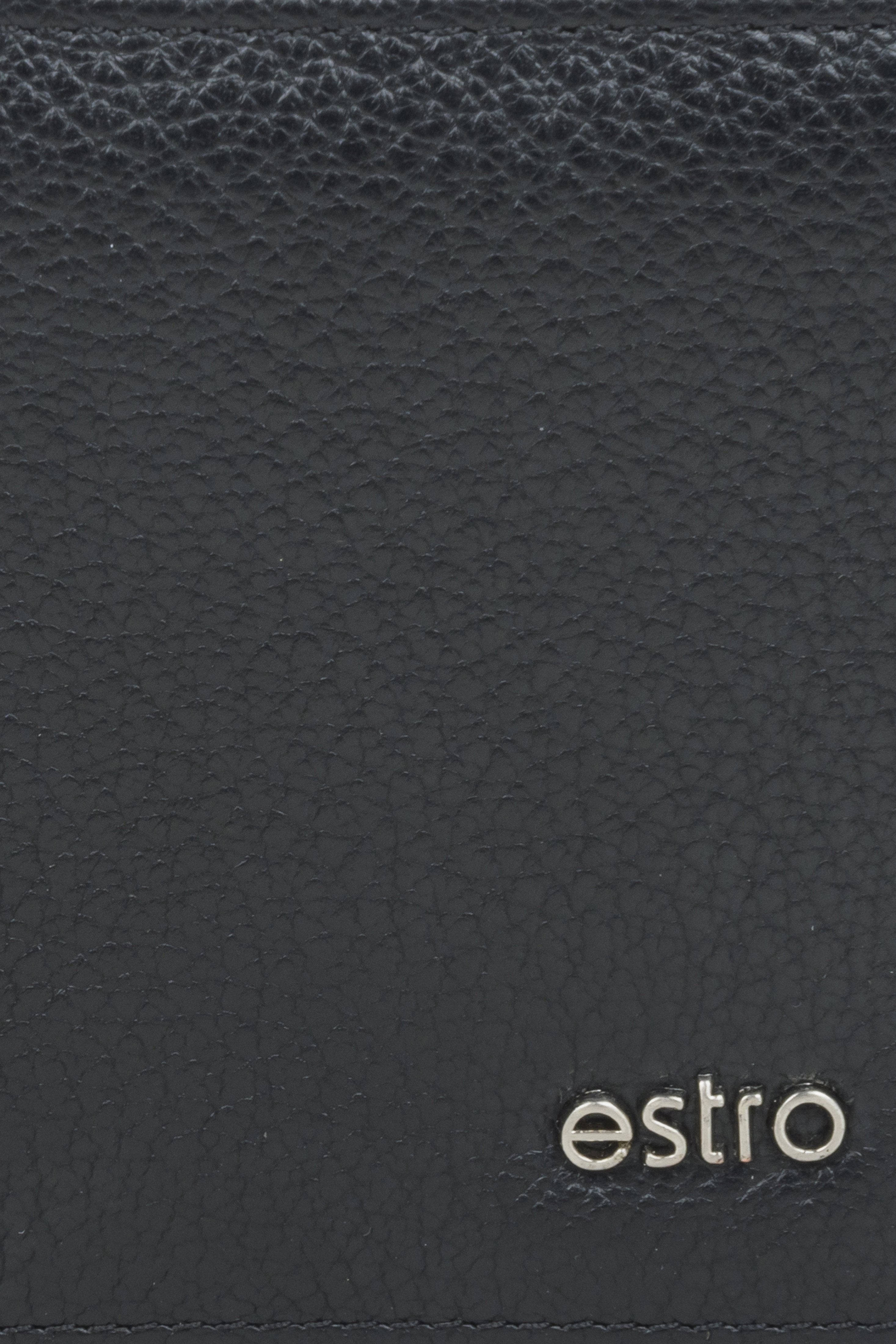 Handy men's black Estro wallet - close-up on details.