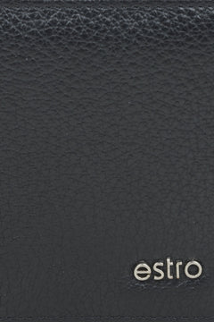 Handy men's black Estro wallet - close-up on details.