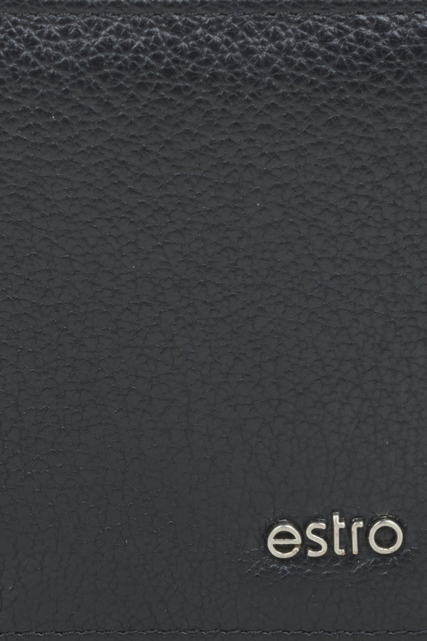 Handy men's black Estro wallet - close-up on details.