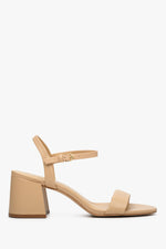 Women's Beige Sandals made of Genuine Leather with a Square Heel Estro ER00112883.