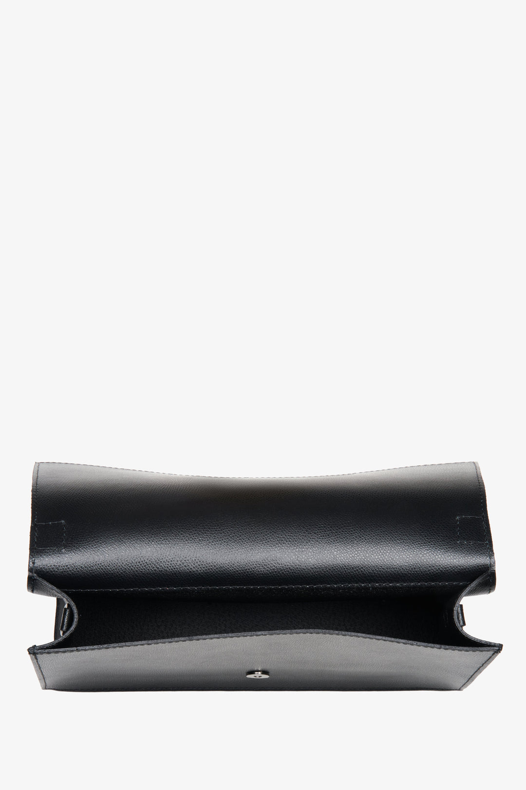 Women's small black leather handbag by Estro - interior of the model.