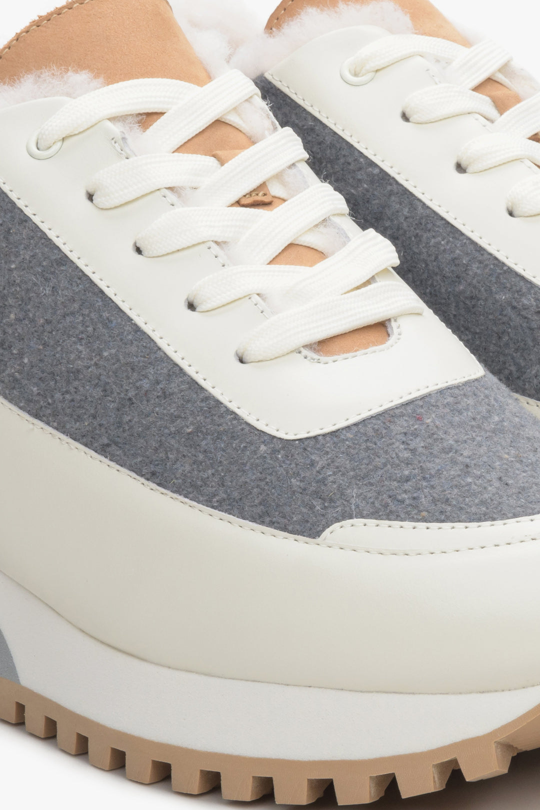 Women's leather sneakers by Estro - close-up on the details.