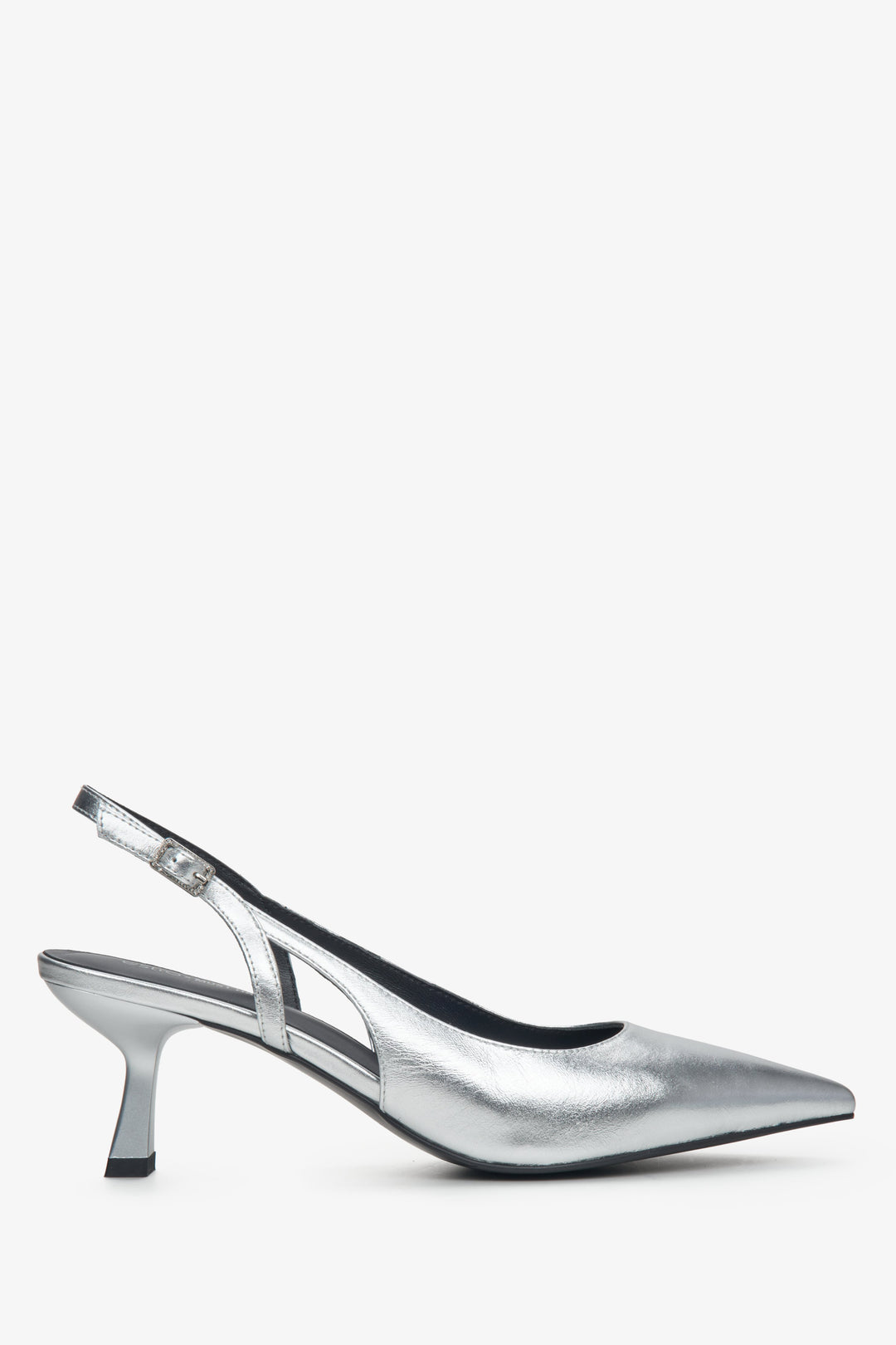 Estro X MustHave silver leather slingback pumps - side profile of the shoe.