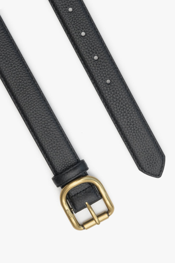 Black Women's Leather Belt with Gold Buckle Estro ER00113189.