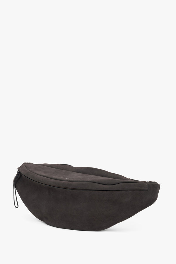 Estro – men's fanny pack made of dark brown natural velour.