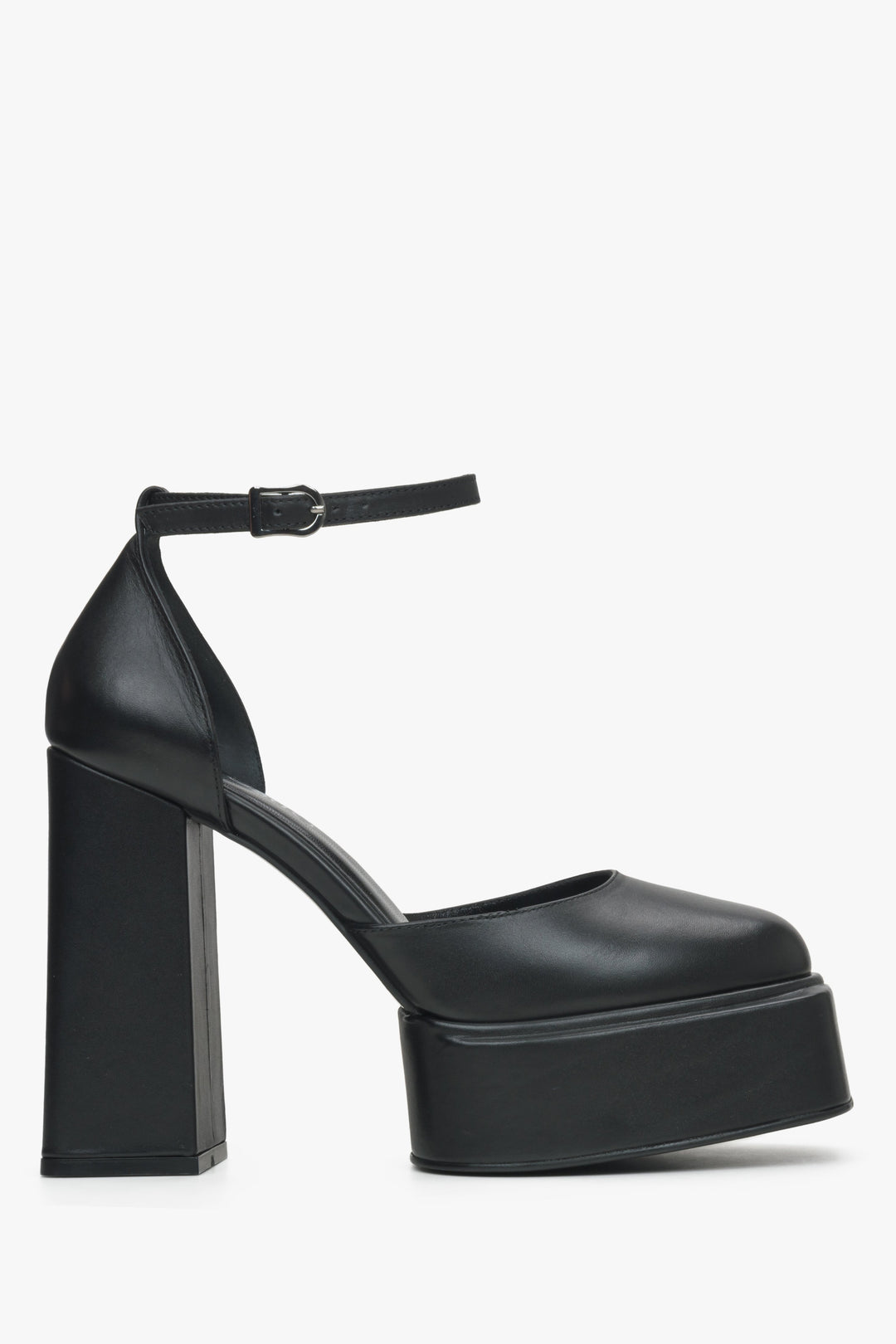 Women's Black Leather Platform Sandals Estro ER00115152