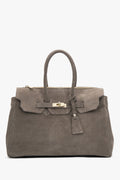 Women's Taupe Satchel Handbag made of Premium Italian Velour Estro ER00118646