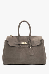 Women's Taupe Satchel Handbag made of Premium Italian Velour Estro ER00118646