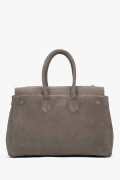 Women's large taupe bag by Estro, made of premium Italian genuine velour.