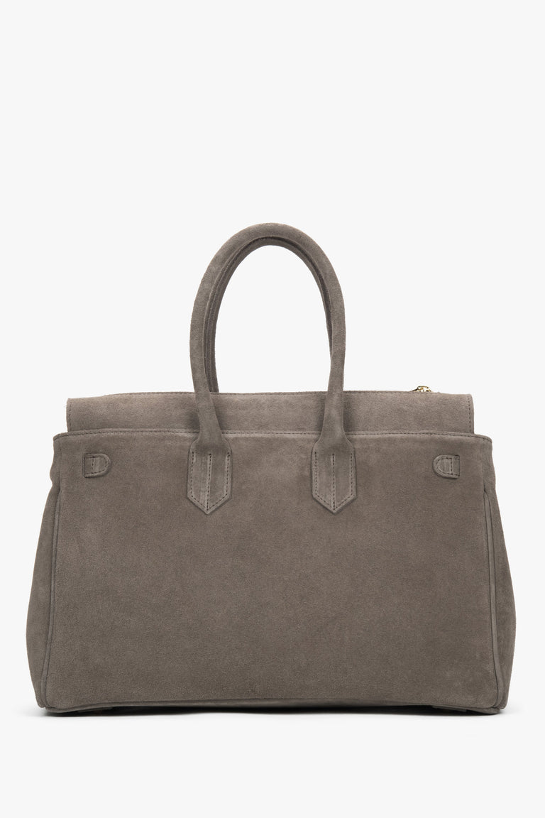 Women's large taupe bag by Estro, made of premium Italian genuine velour.