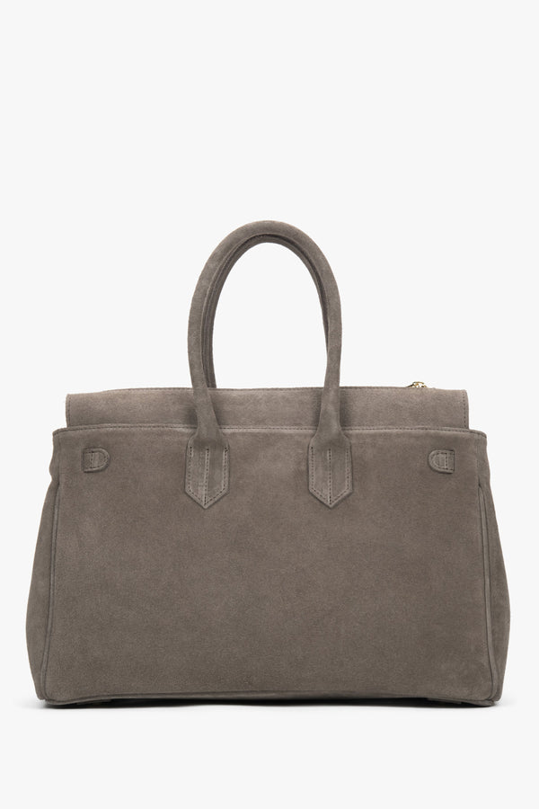Women's large taupe bag by Estro, made of premium Italian genuine velour.