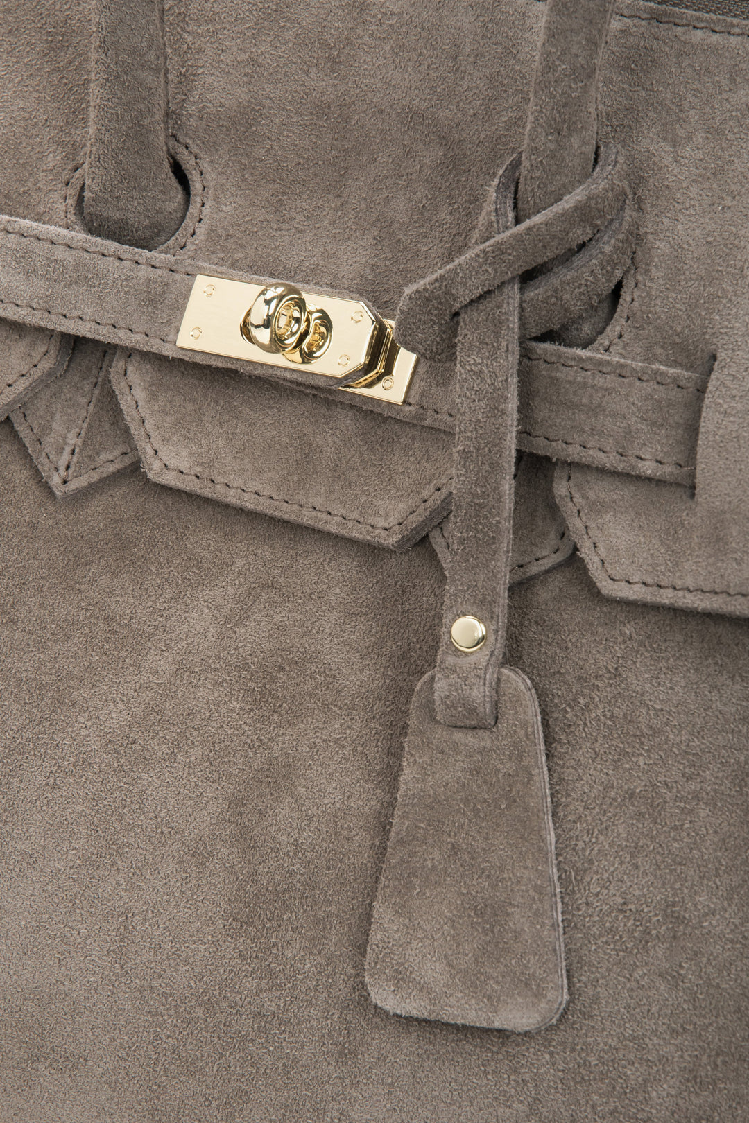 A women's large bag in a taupe color, showing its soft, genuine Italian premium velour texture.
